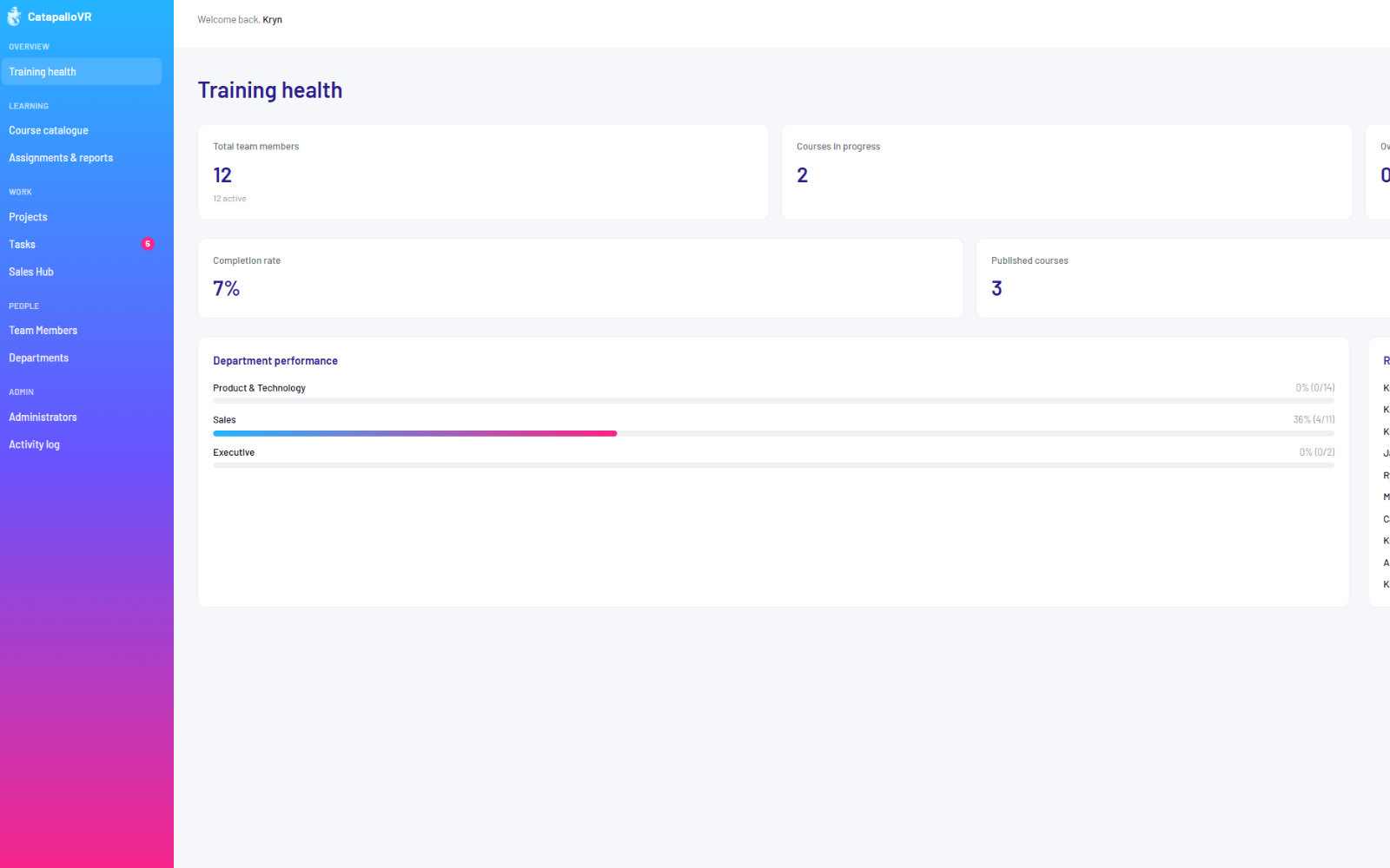 ARRIVE LMS dashboard